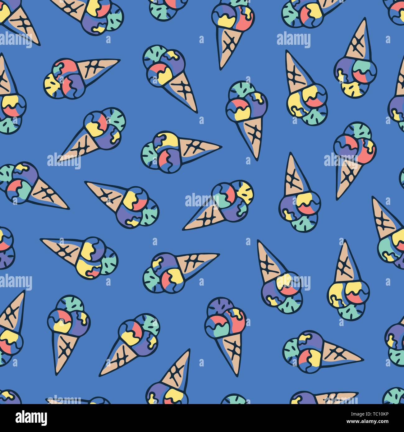 Hand draw doodle Ice cream seamless pattern. Summer blue background ...