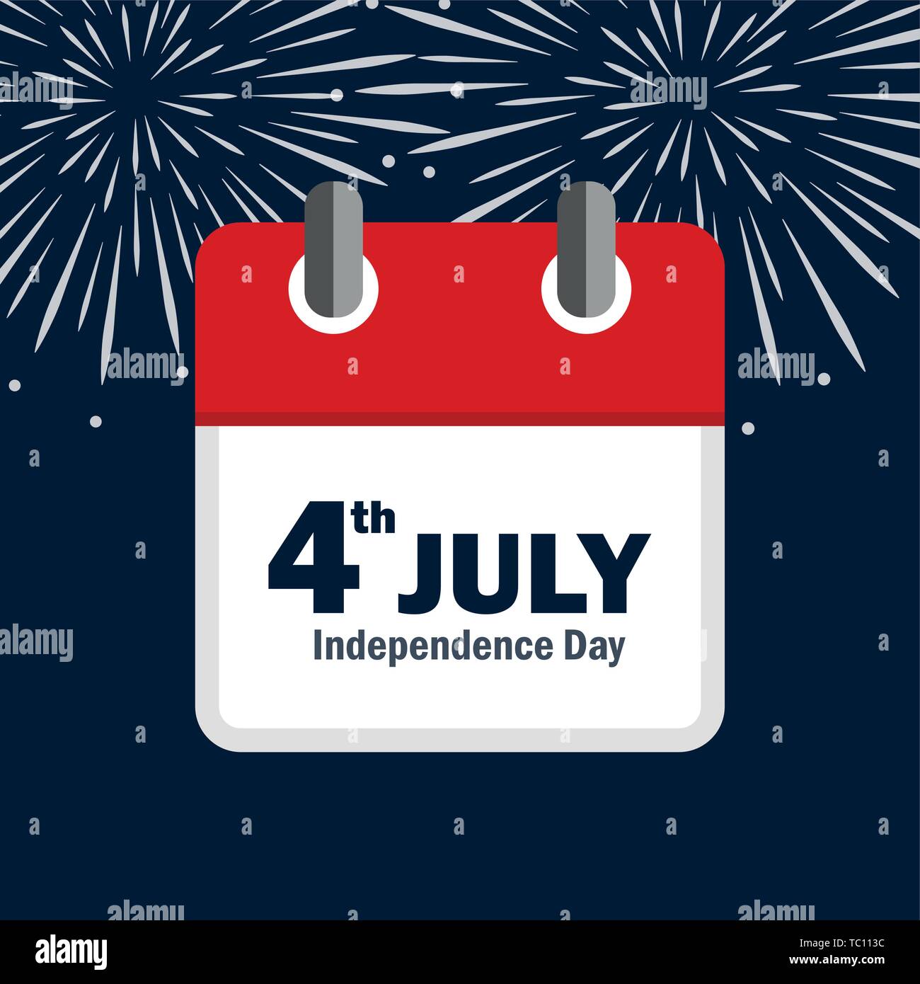 4th july Independence Day usa calendar and firework vector illustration