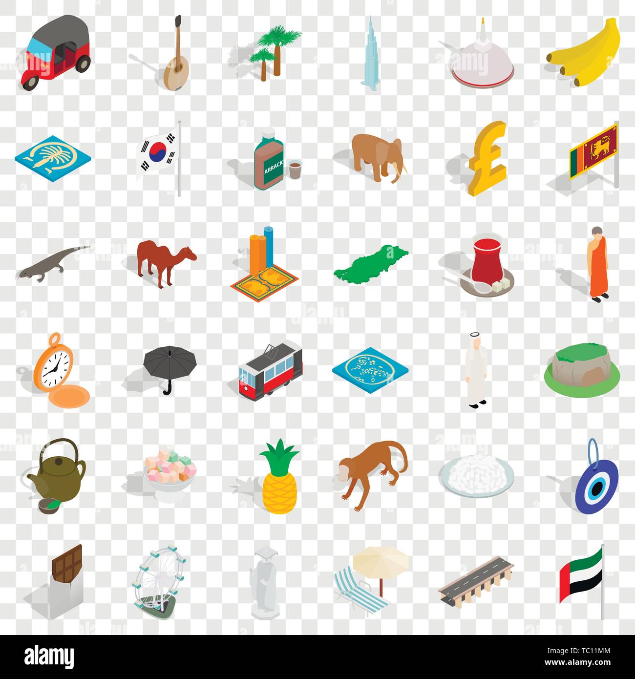 Monk icons set, isometric style Stock Vector