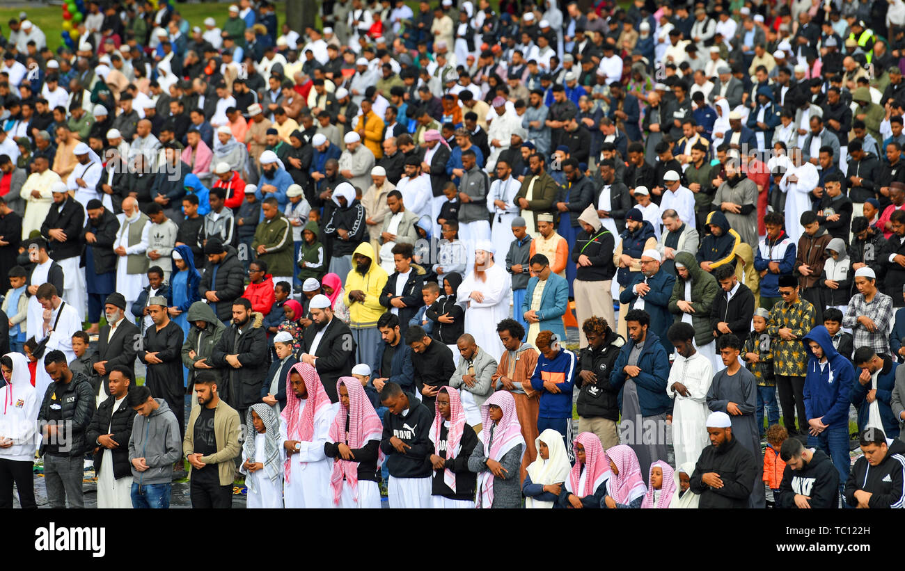 Worshippers during Eid celebrations in Small Heath Park, Birmingham