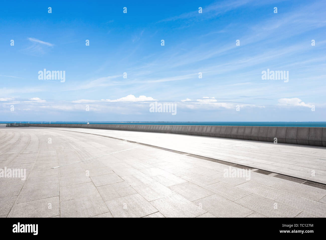 Empty floor with blue cloudsky Stock Photo