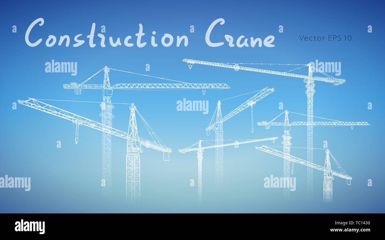 Tower construction crane. Vector line art on white Stock Vector