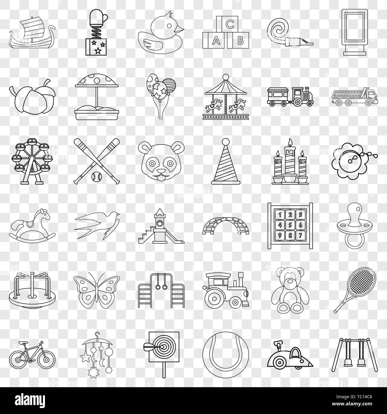 Swing icons set, outline style Stock Vector