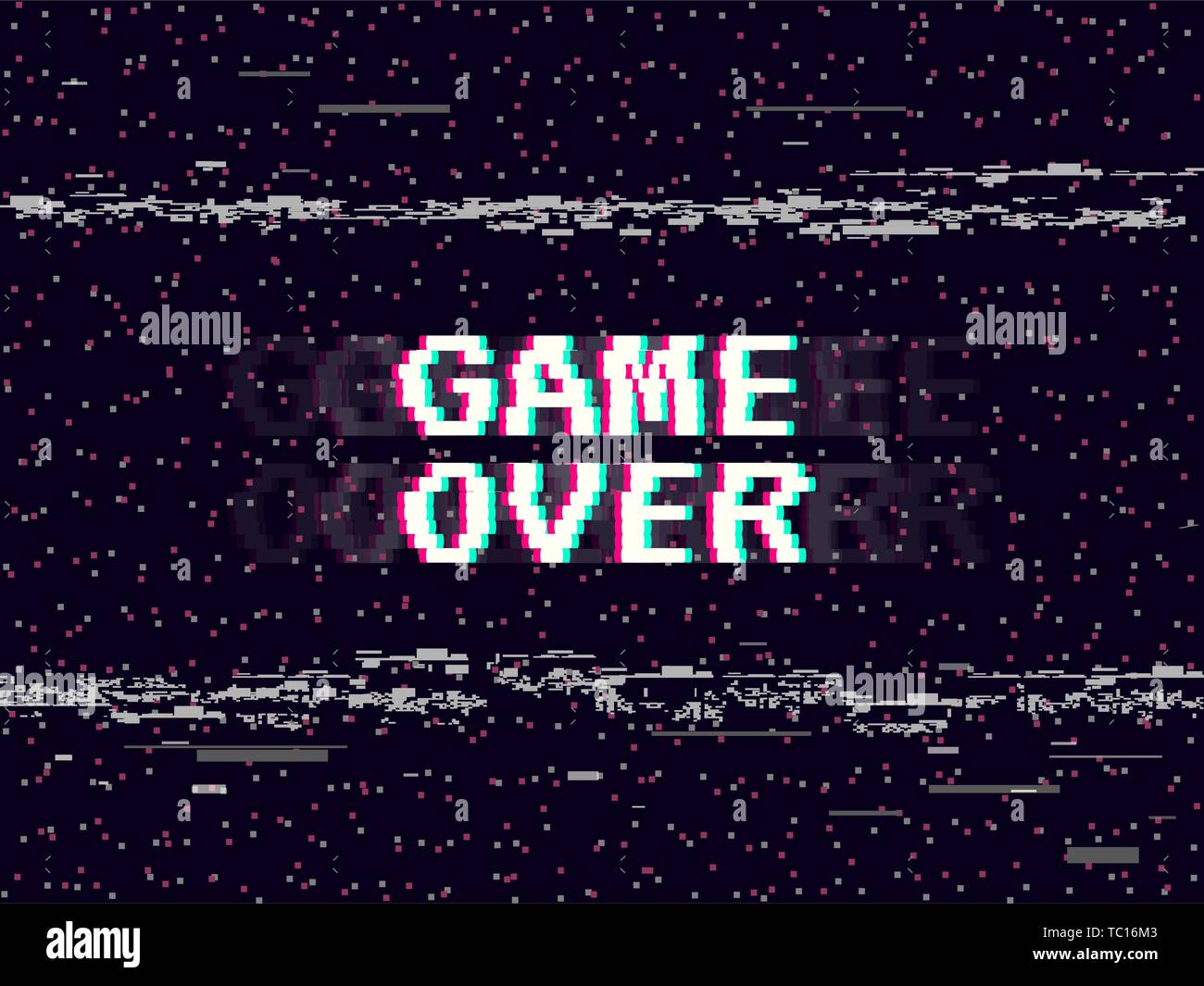 Game Over Glitch Background Retro Game Backdrop Glitched Lines Noise VHS Effect For Your