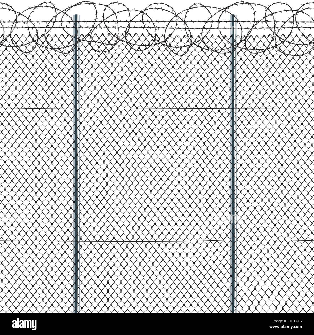 Vector illustration. Seamless metallic fence background with barbed