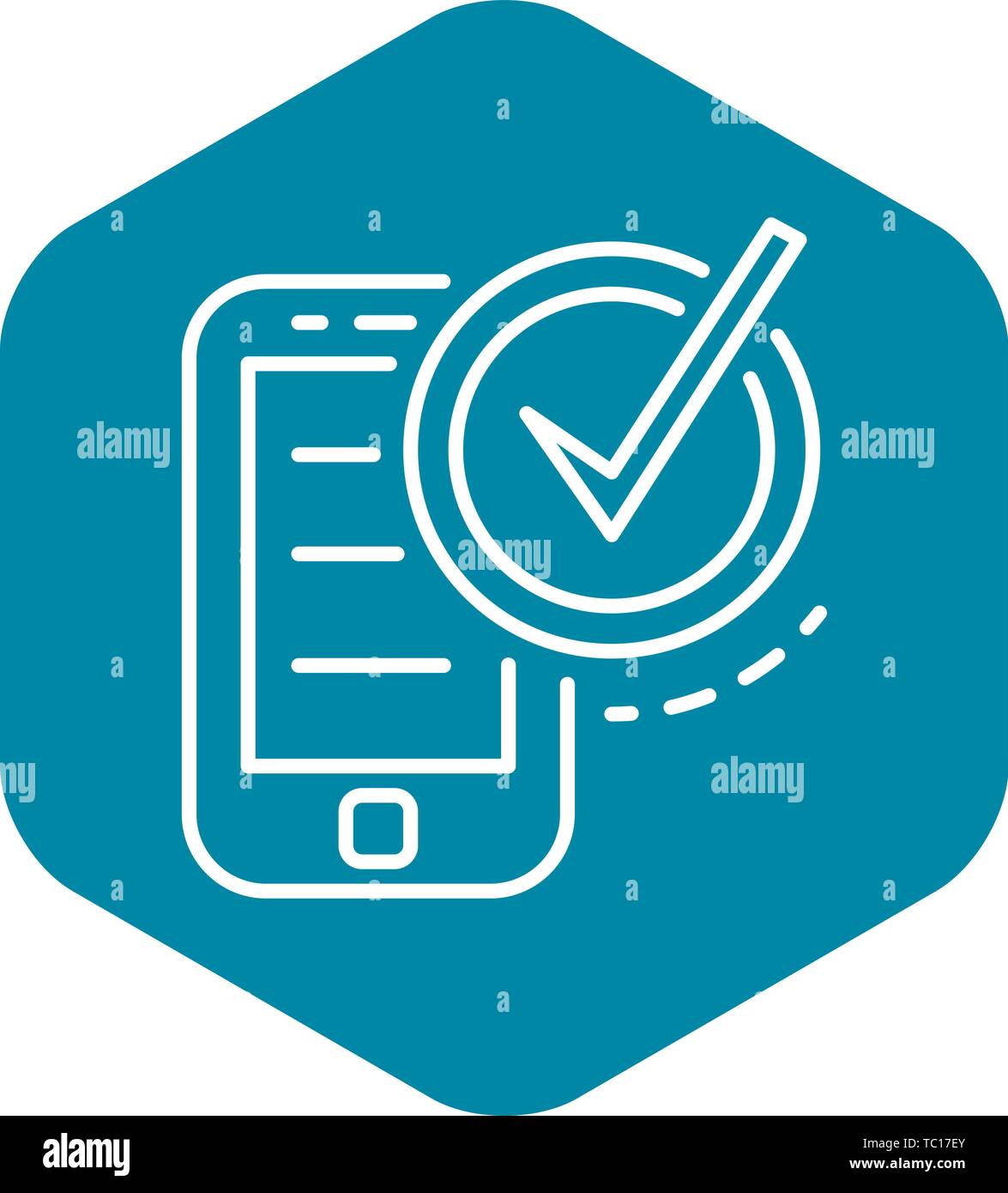 Checked smartphone icon, outline style Stock Vector