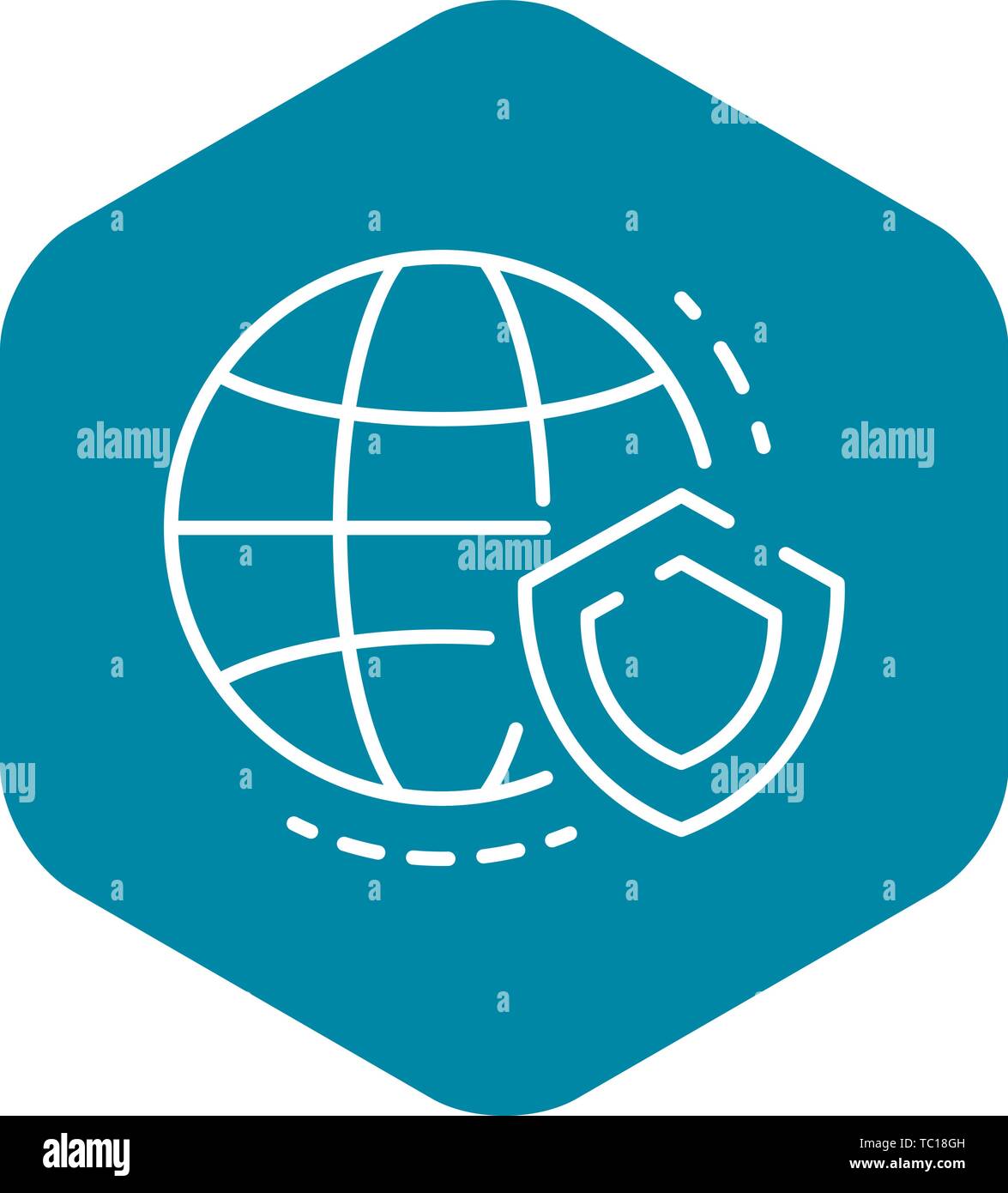 Secured global data icon, outline style Stock Vector