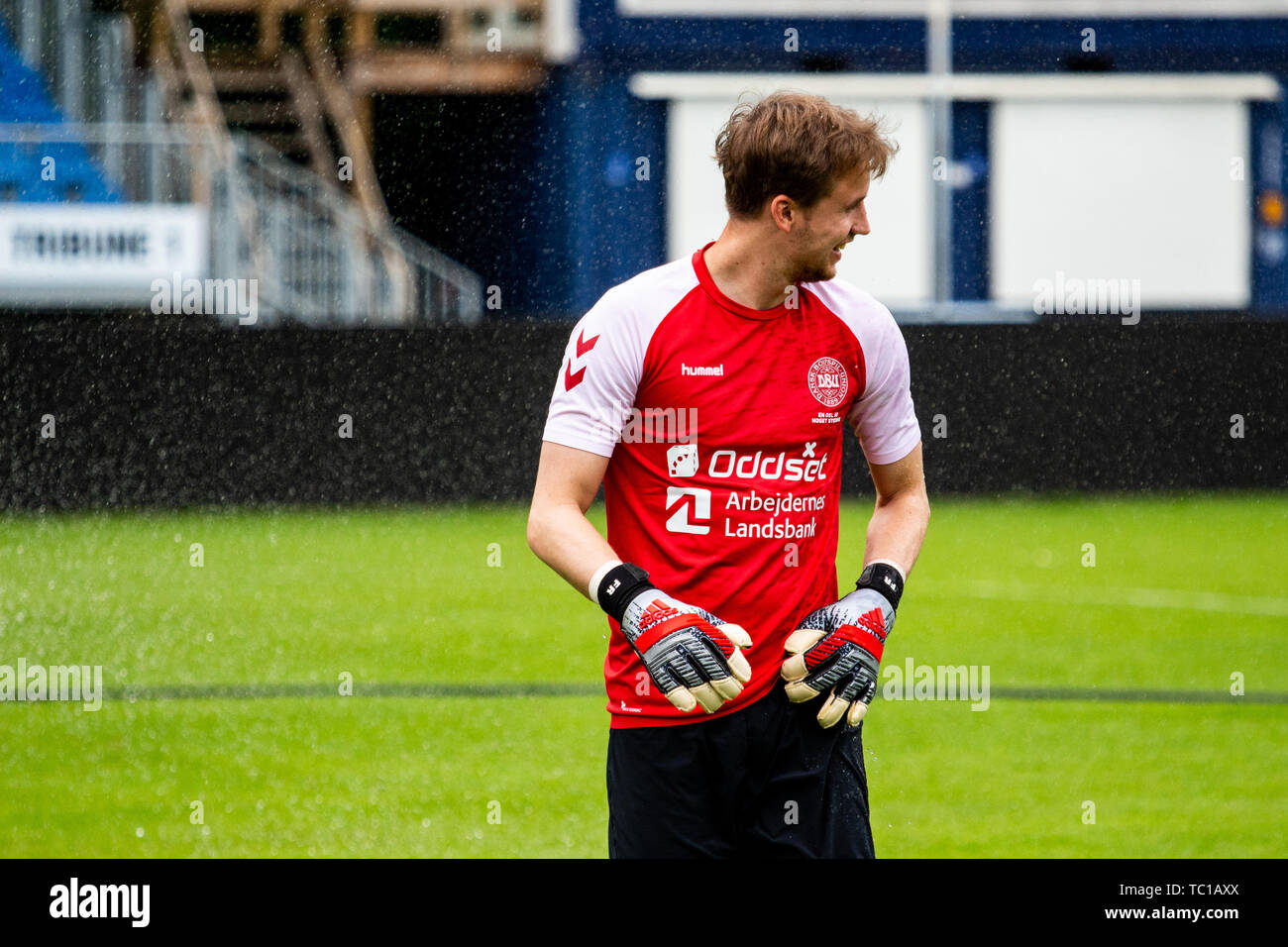Denmark, Elsinore - June 3, 2019. Goalkeeper Frederik Rønnow of the Danish national football team seen during training before the EURO 2020 qualification matches against Irland and Georgia in group D. (Photo credit: Gonzales Photo - Dejan Obretkovic). Stock Photo
