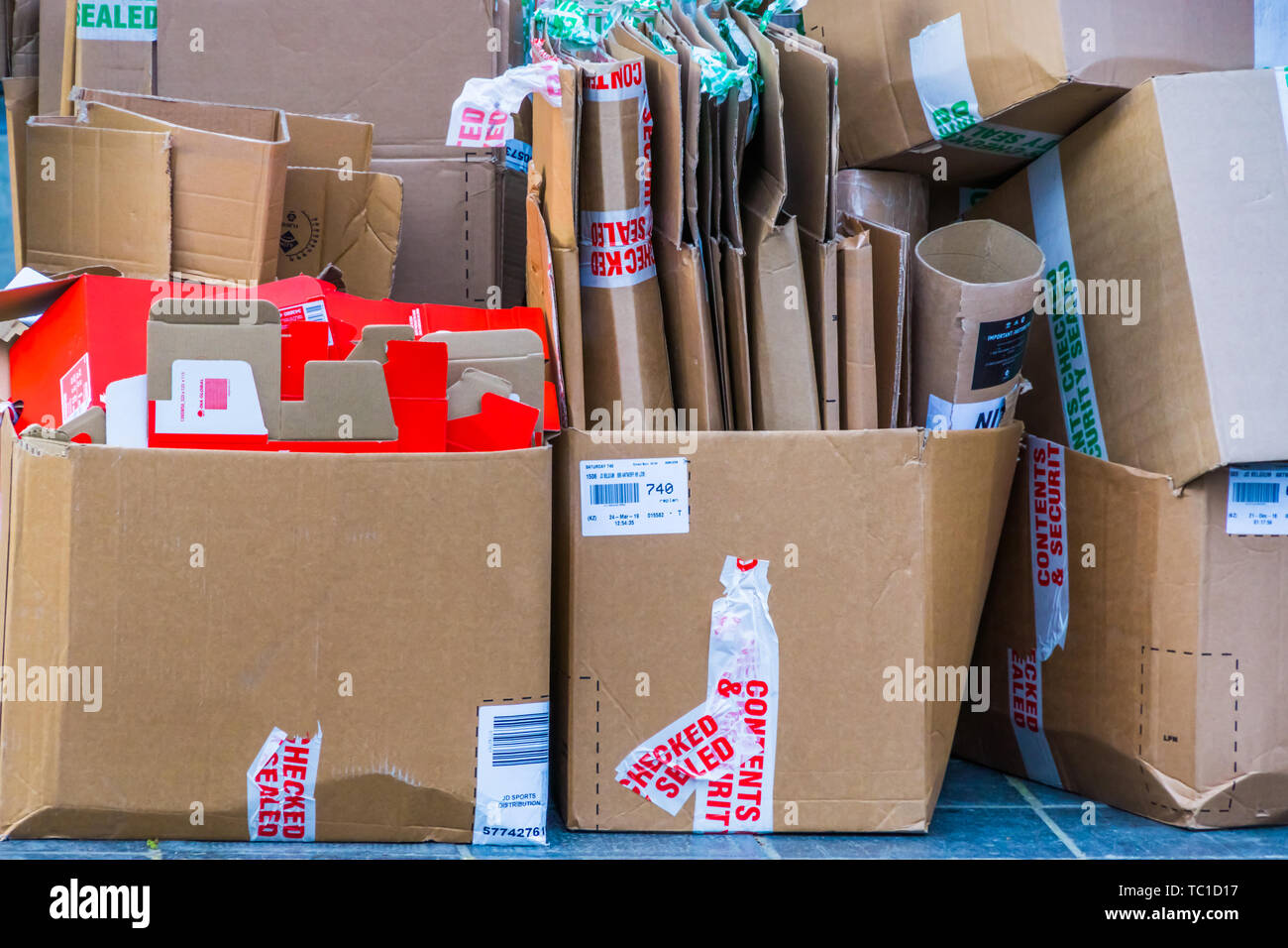 closeup of old carton boxes on the streets of antwerp, Garbage