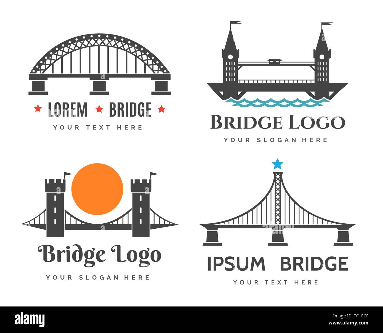 Bridges logo. Abstract bridge logos symbols for city tourism and