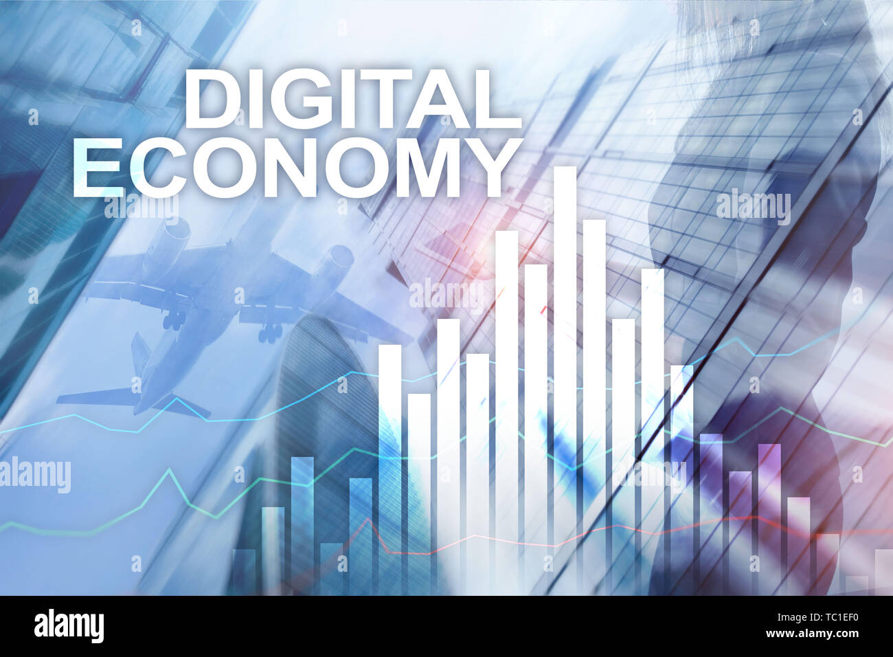 DIgital economy, financial technology concept on blurred background