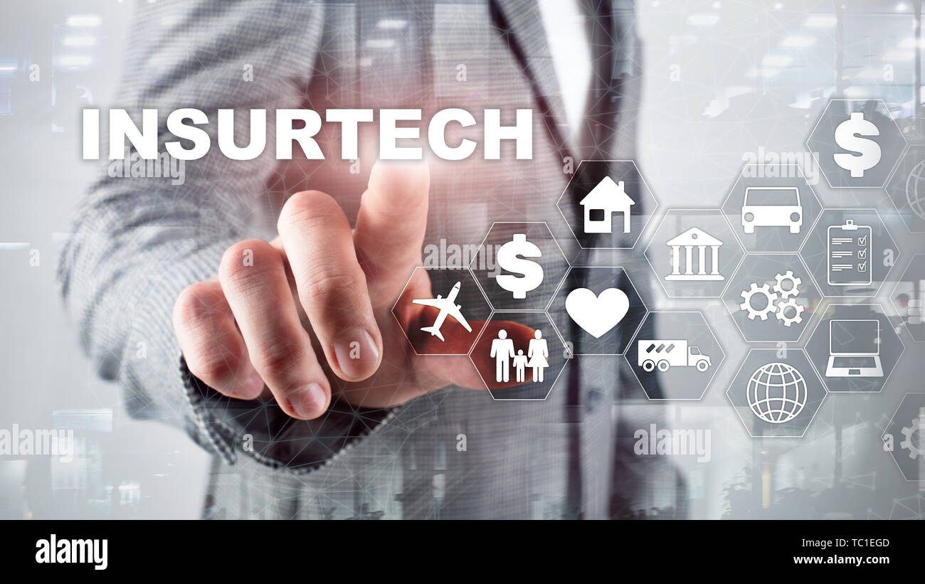 Insurance technology Insurtech concept. Inscription on a virtual screen. Stock Photo
