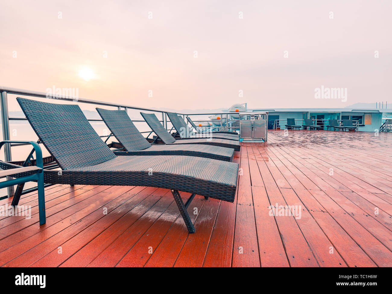 Casual recliner on cruise deck Stock Photo Alamy