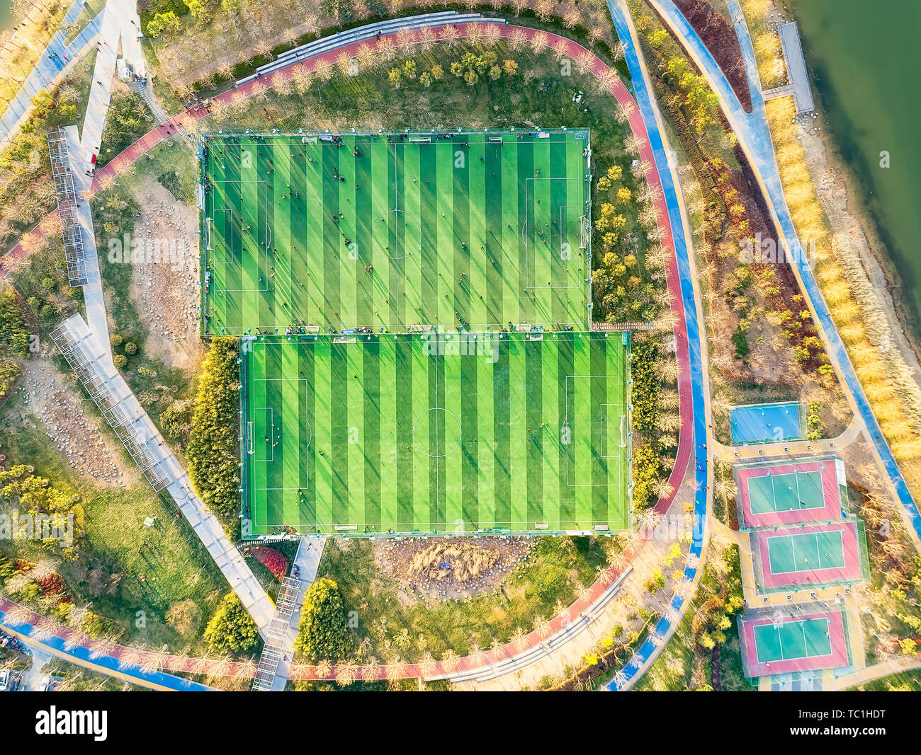 Aerial view of the football stadium Stock Photo - Alamy