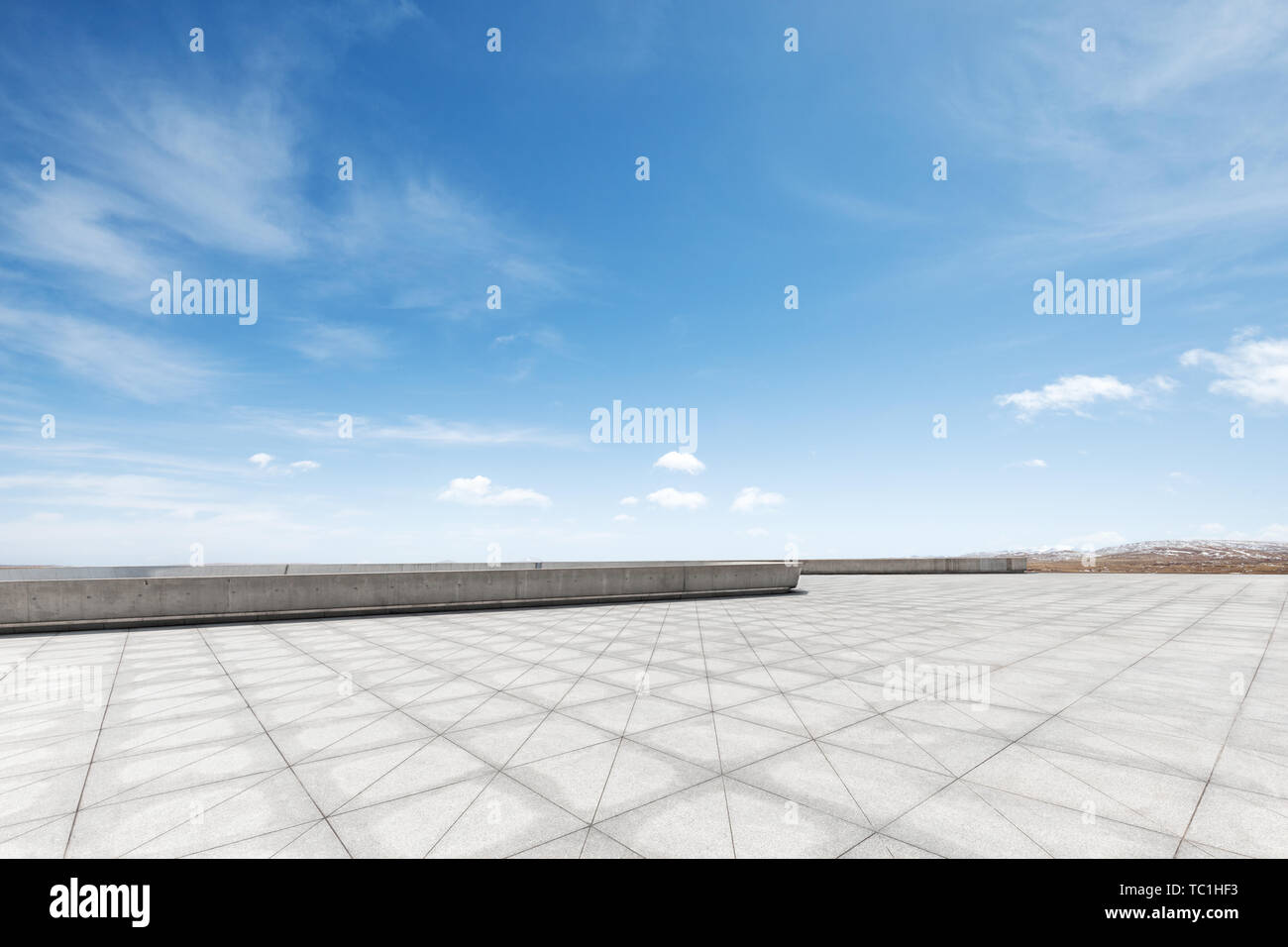 Empty marble floor with snow mountains Stock Photo