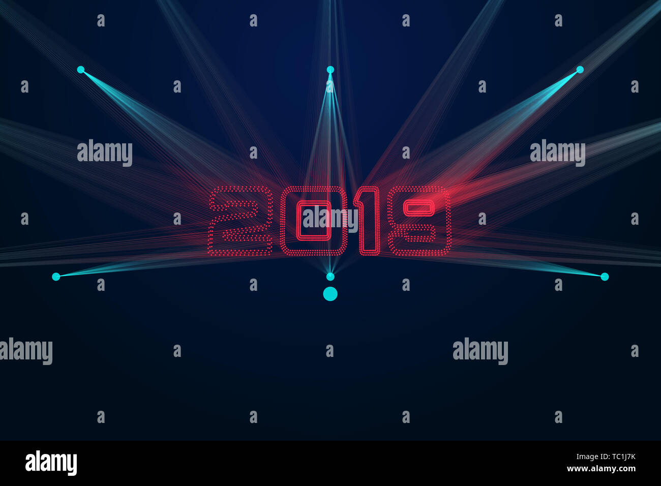 Point lines make up 2019 tech sense 3d numbers Stock Photo