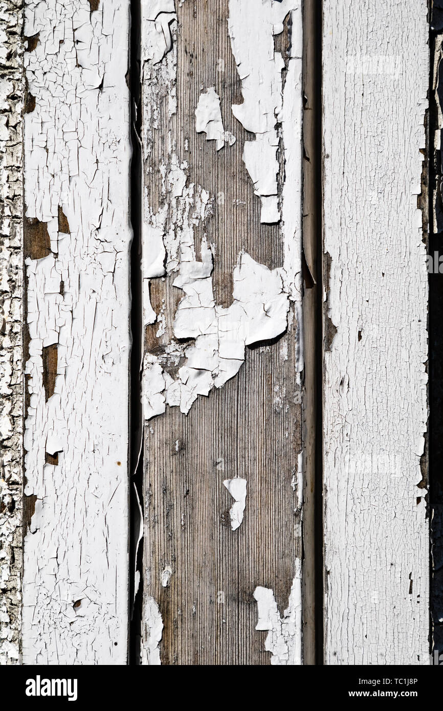 White painted cracked wood surface texture Stock Photo