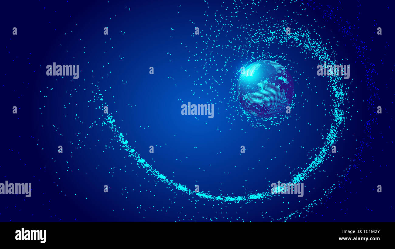 Dark blue cosmic vortex particle, digital earth, network technology big ...