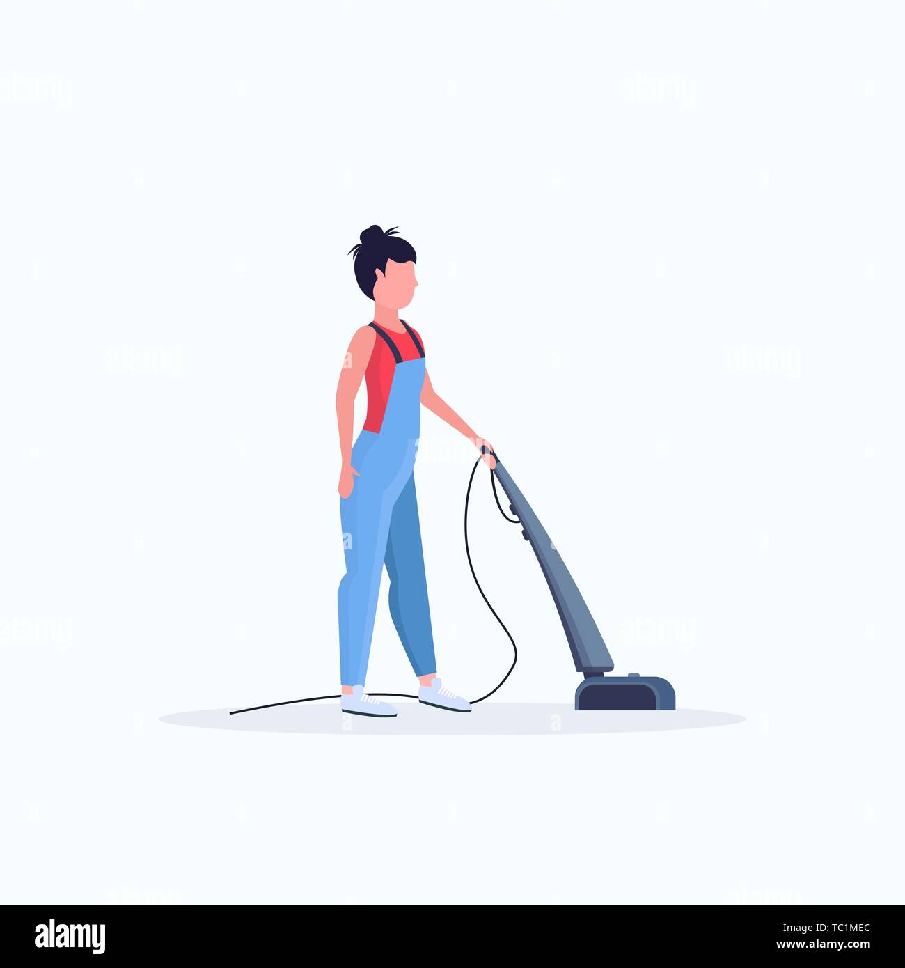 woman using vacuum cleaner female janitor in uniform cleaning service ...