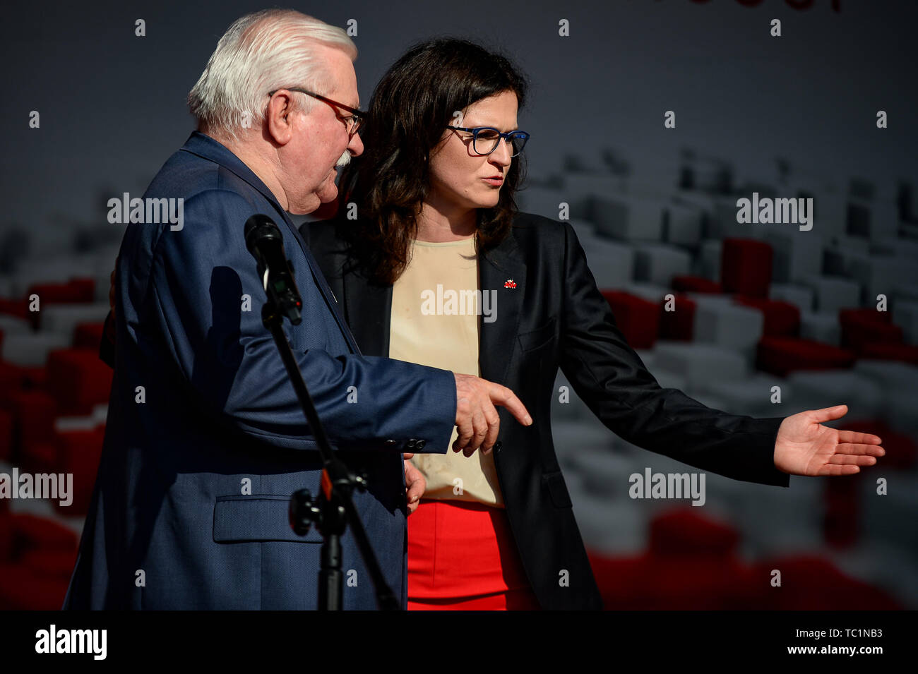 Lech Walesa and Aleksandra Dulkiewicz are seen during Freedom and Solidarity Days in Gdansk. Gdansk, in the 1980s became the birthplace of the Solidarity movement, which brought an end to Communism in Poland and played a huge part to end the Soviet Union. On June 04, 1989, the first free elections in the country took place since 1928, and the first since the communist era. Stock Photo