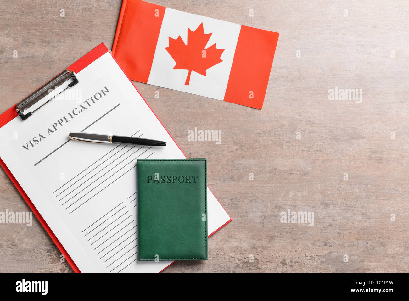 Visa table application on flag form, passport and ... Canadian application passport form, on ... and table Canadian flag Visa