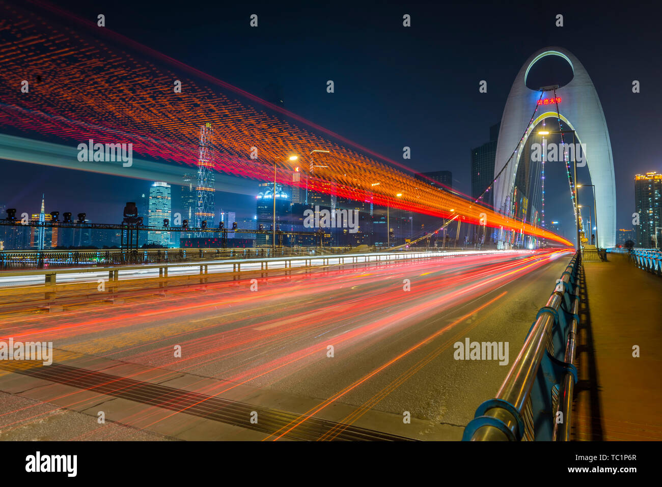 Night view of Xunde Bridge in Guangzhou Stock Photo