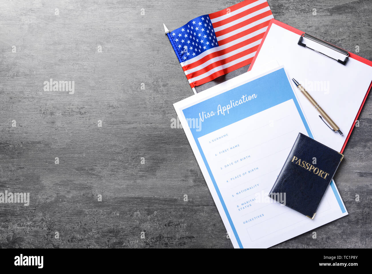 application table USA flag on form, ... Visa and passport flag and USA application table form, Visa passport ... on