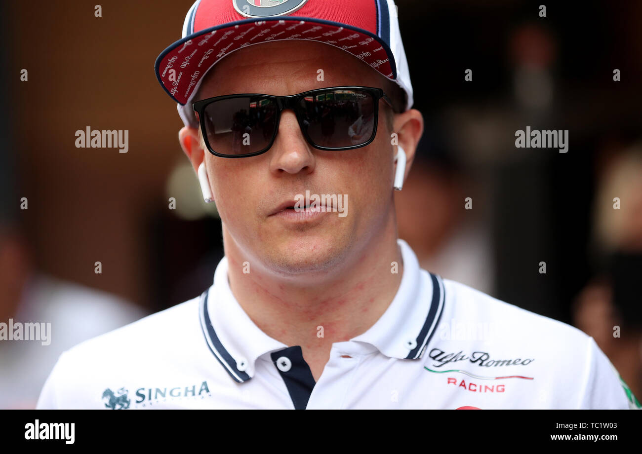 Alfa Romeo's Kimi Raikkonen during the 2019 Monaco Grand Prix at the Circuit de Monte Carlo, Monaco. Stock Photo