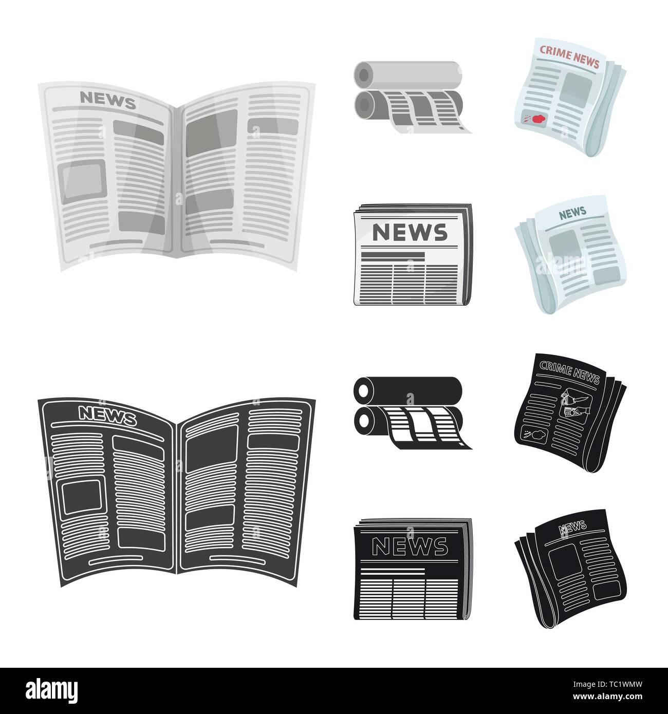 Vector design of daily and folded icon. Set of daily and paper stock ...