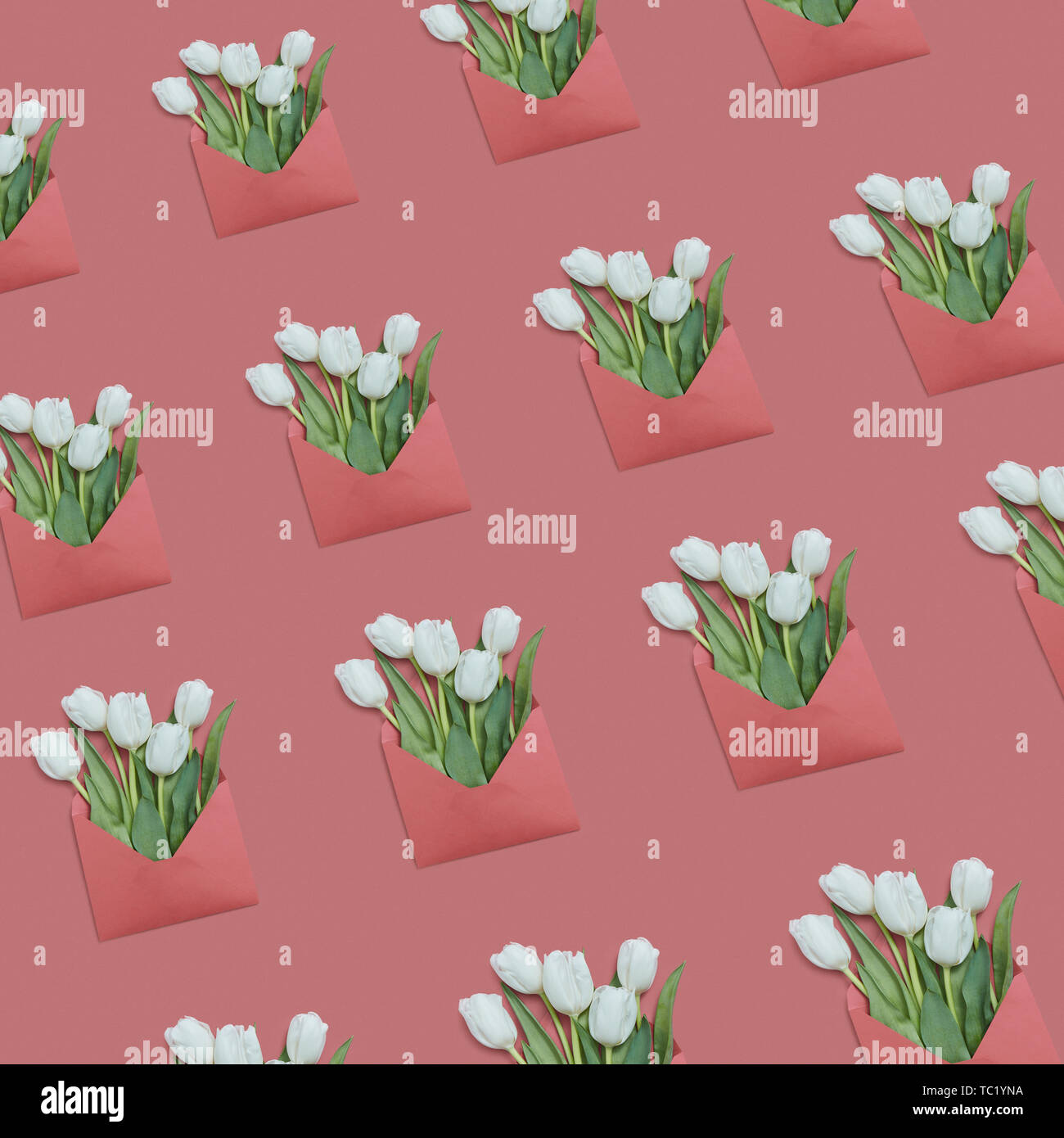 Flowers greeting envelopes pattern on a pastel background. Stock Photo