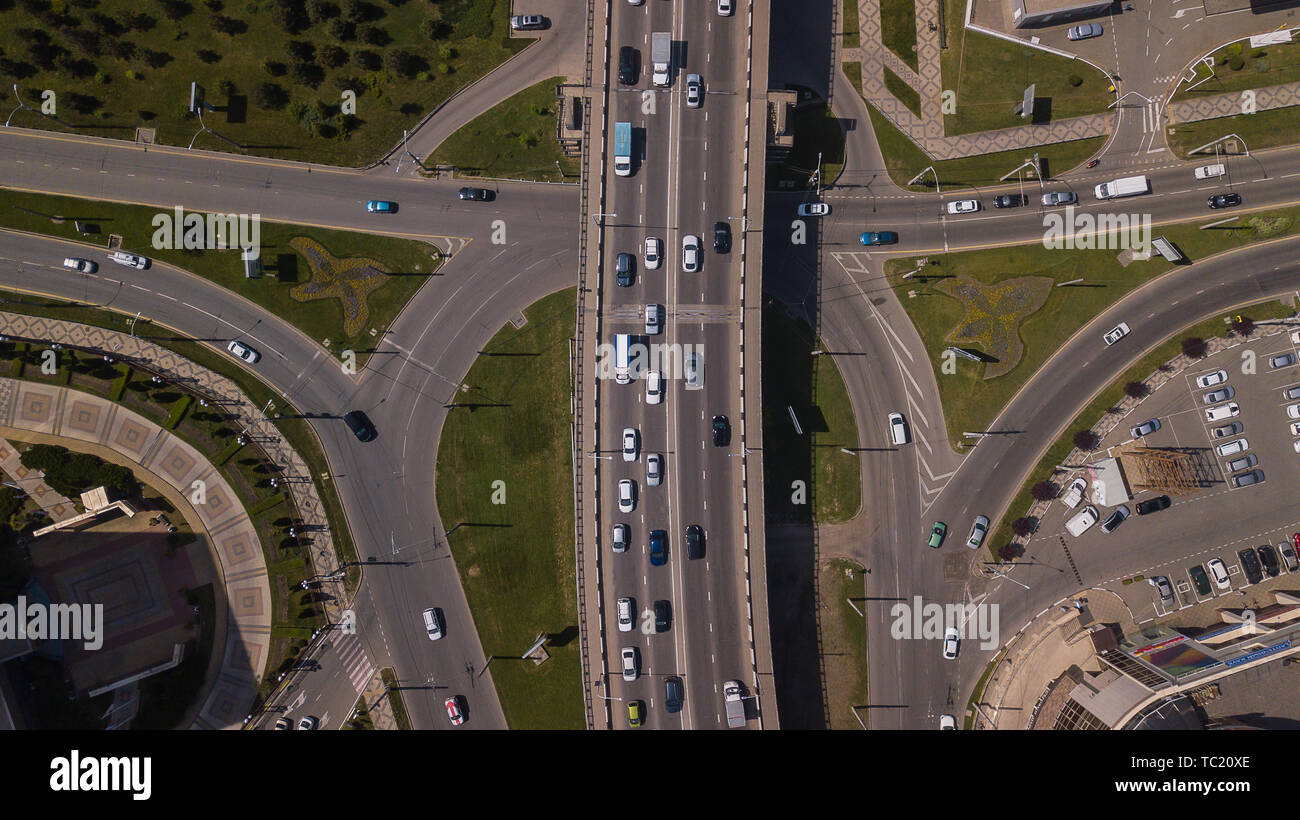 Top down view of urban city traffic jam on car bridge Stock Photo - Alamy