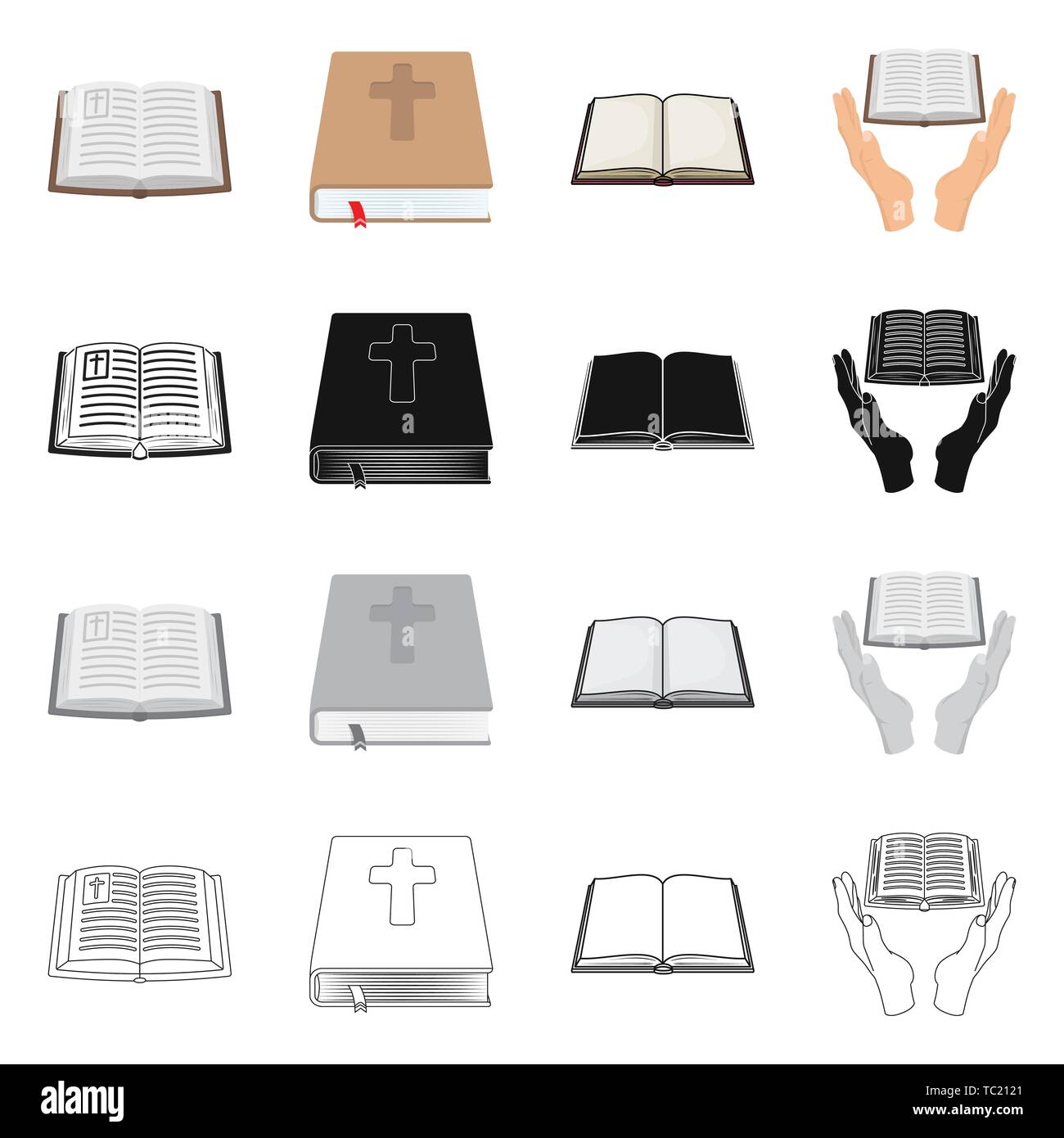 Vector design of book and christian icon. Set of book and holy stock ...
