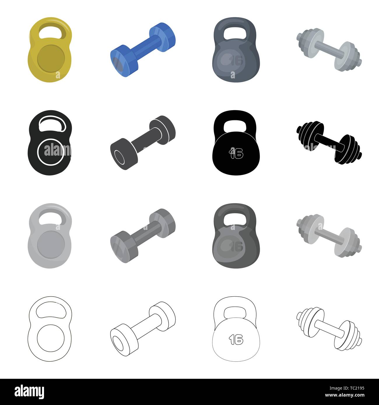 Isolated object of weight and lifting sign. Collection of weight and ...