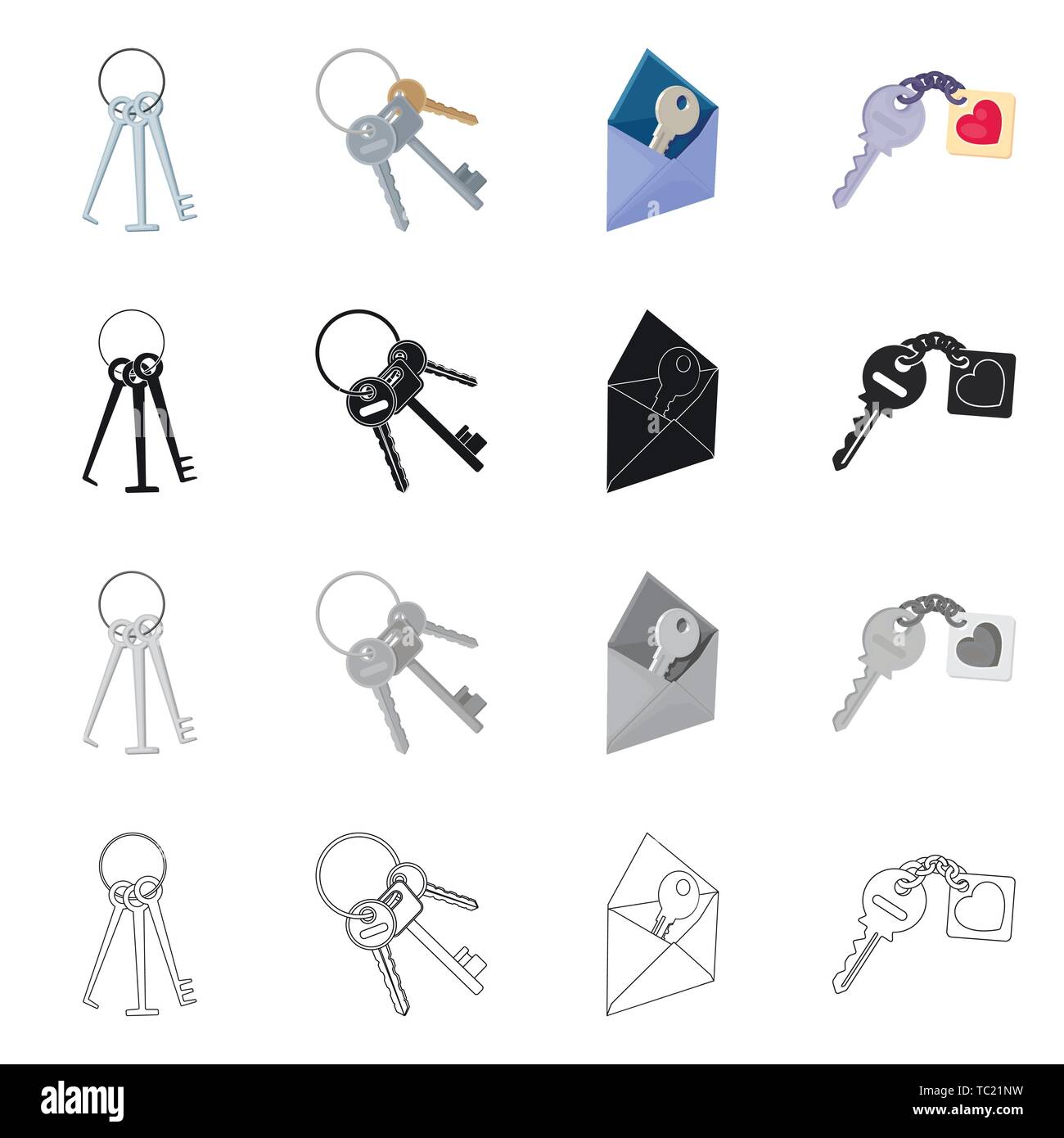 Isolated object of key and protection symbol. Collection of key and ...