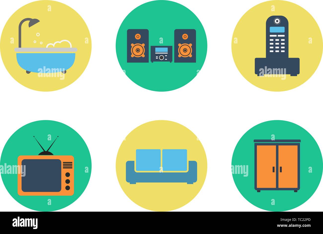 Set of colorful vector interior design. Color flat icons Stock Vector ...