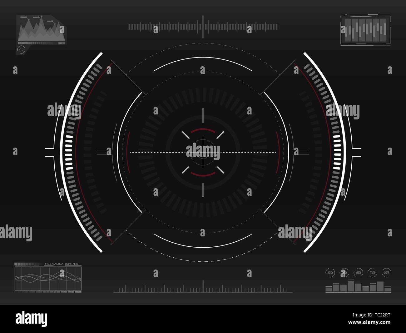 Aim system. Futuristic aiming concept. Modern crosshair. Sci-fi HUD interface. UI with infographic elements. Spaceship screen concept. Vector Stock Vector