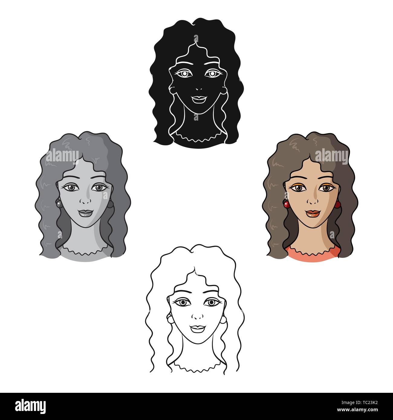 Avatar of a woman with curly  and face single icon in  cartoon,black style vector symbol stock web illustration Stock Vector Image  & Art - Alamy