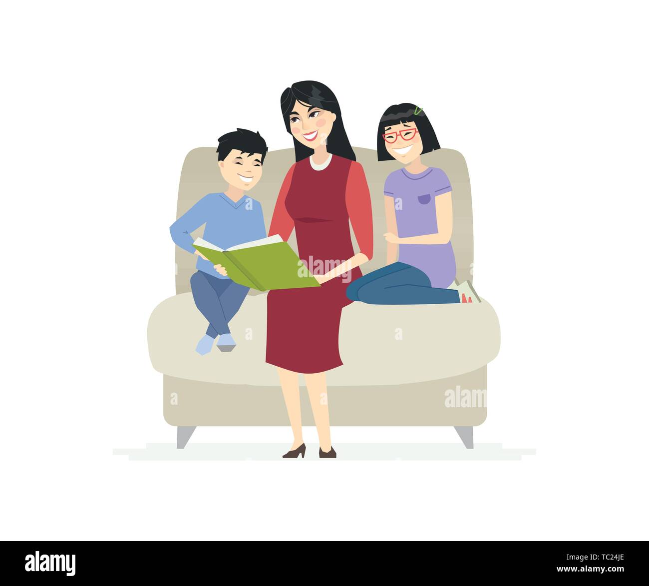 Mother reading a fairytale - cartoon people characters illustration Stock Vector