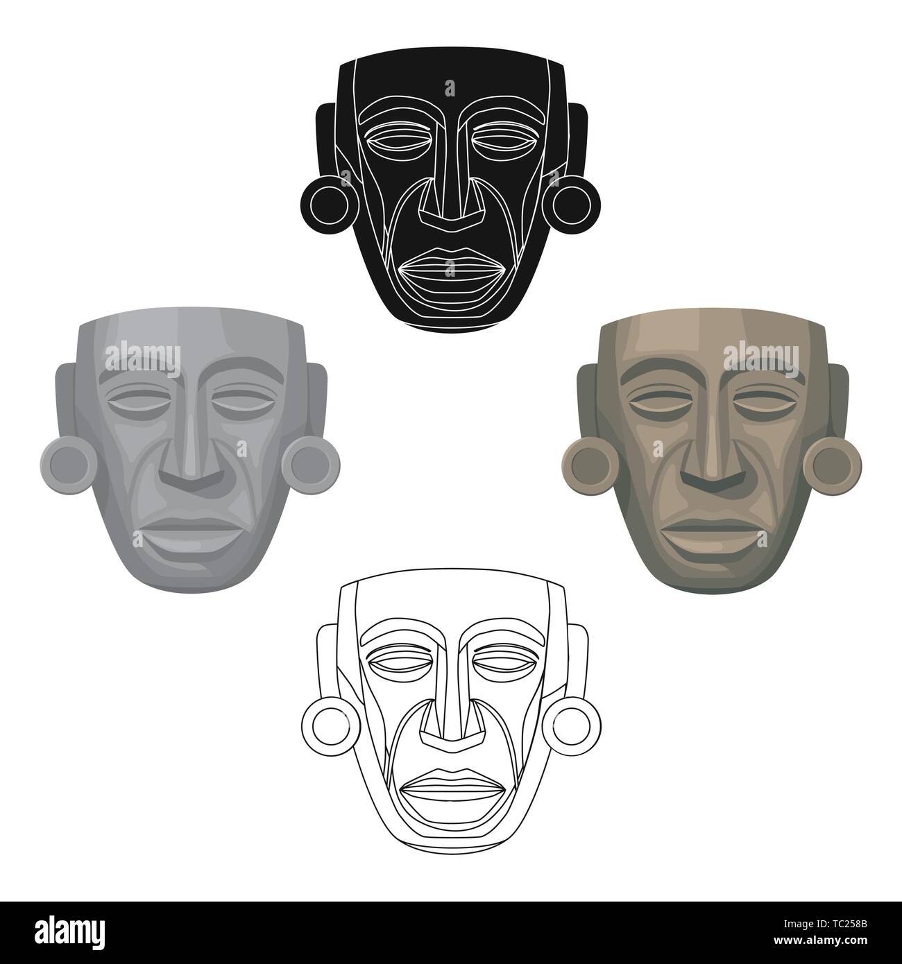 Mayan mask icon in cartoon,black style isolated on white background. Mexico country symbol vector illustration. Stock Vector