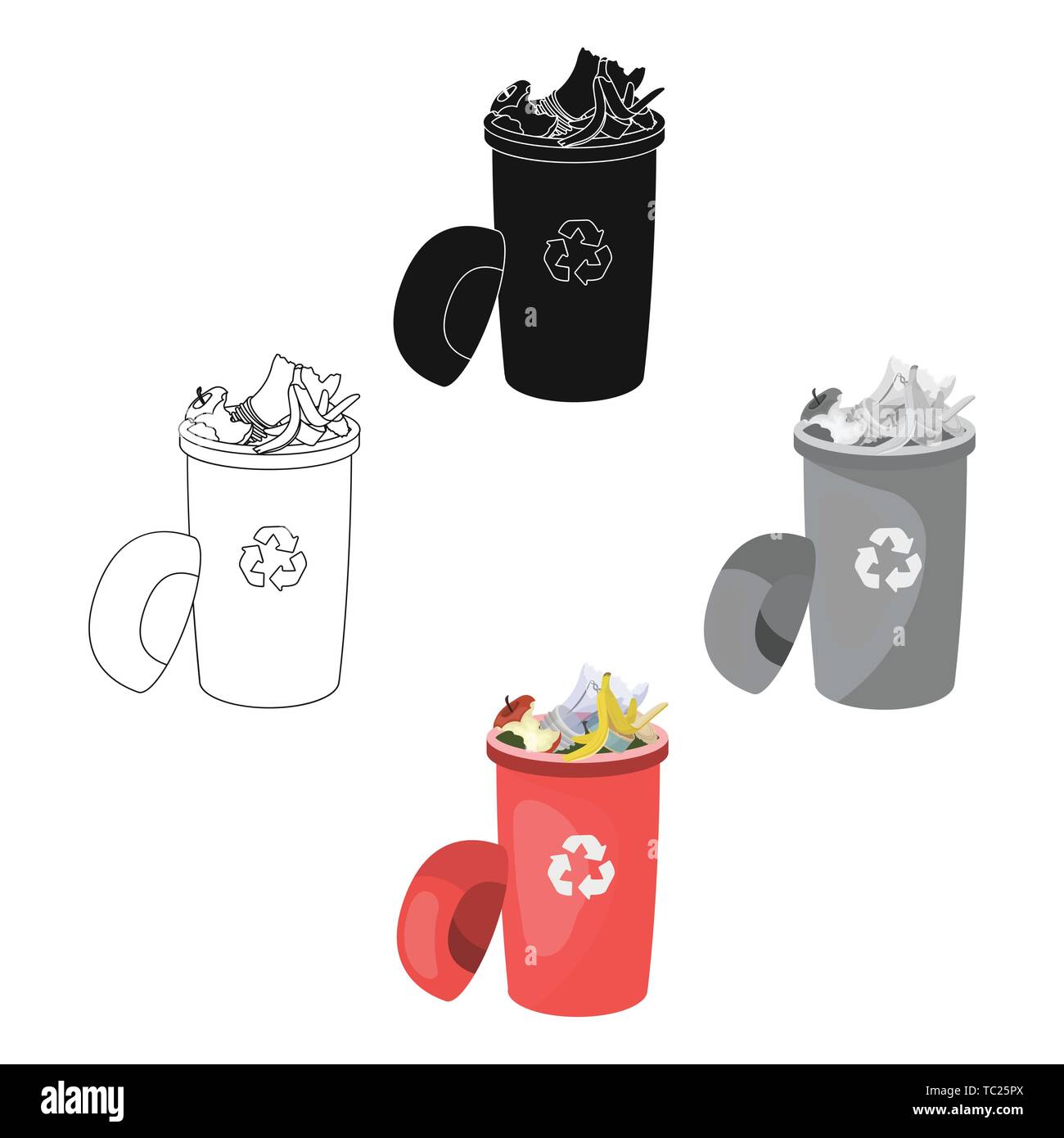 A full garbage can with waste. Rubbish and Ecology single icon in ...