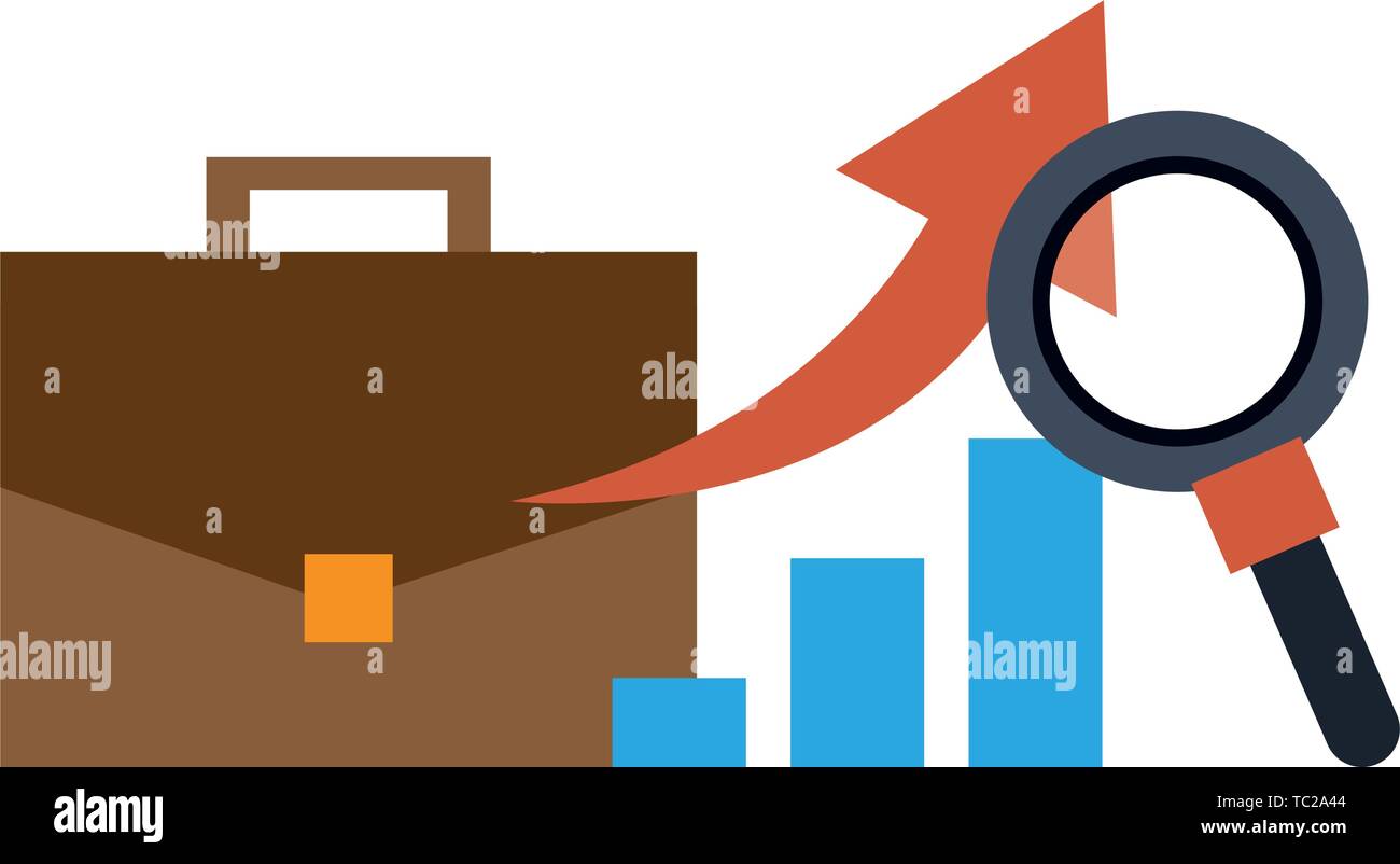 briefcase, magnifying glass and data chart Stock Vector Image & Art Alamy