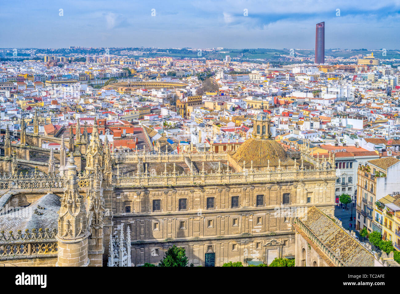 Westward view of the city of Seville from the Giralda tower, Spain. Stock Photo