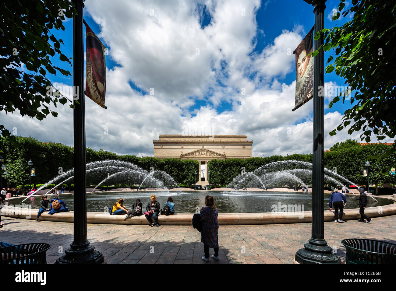 Circular pond and fountains in the center of The National Gallery of Art Sculpture Garden in Washington DC, USA on 14 May 2019 Stock Photo