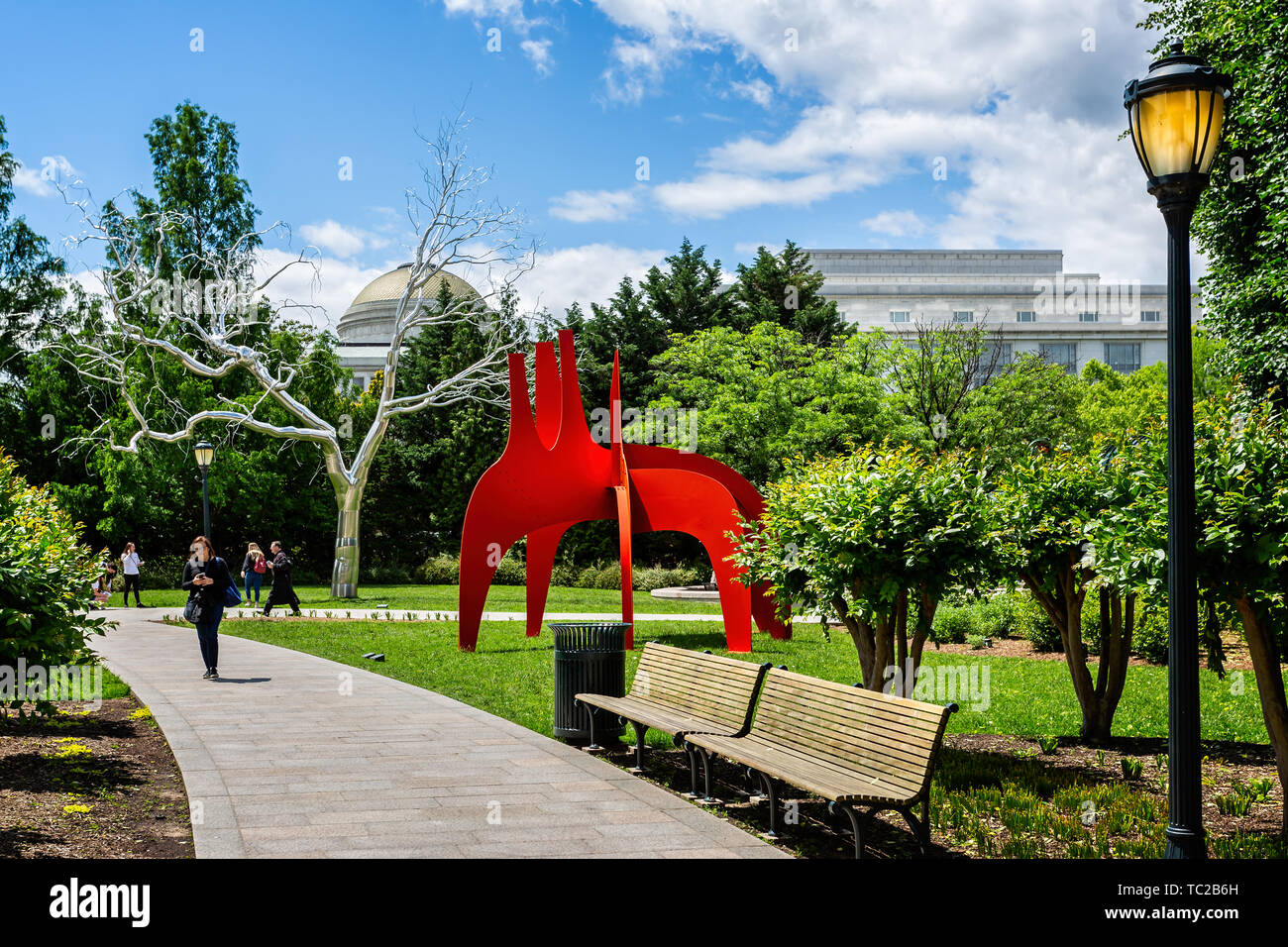 1974 steel Sculpture by Alexander Calder titled 'Cheval Rouge (Red Horse)' on display in the National Gallery of Art Sculpture Garden in Washington, D Stock Photo