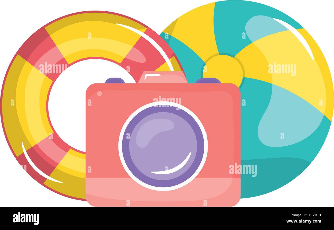 camera photographic with balloon and float vector illustration design ...
