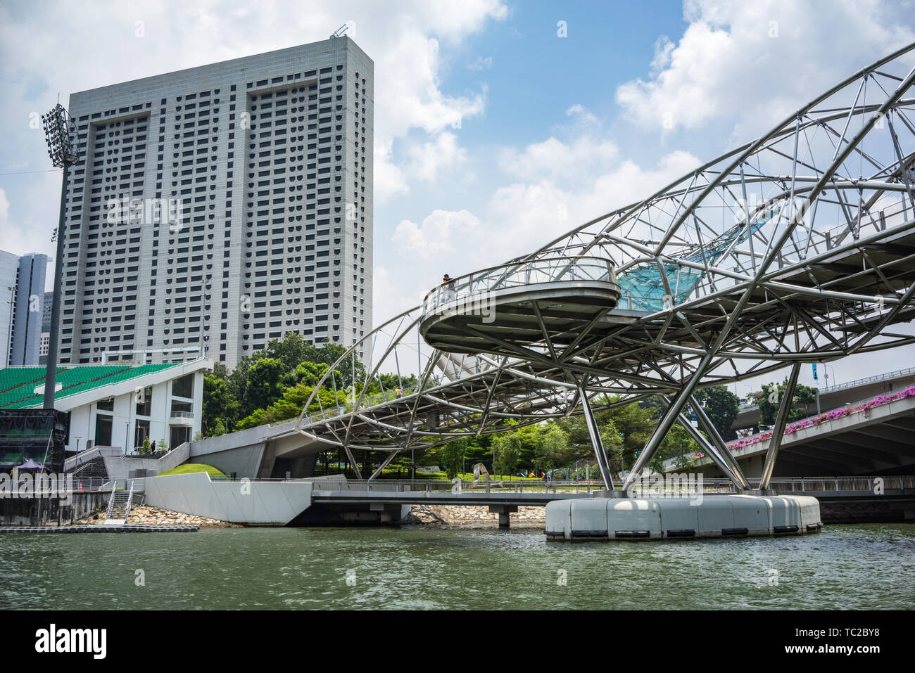 The Helix Bridge in Marina Bay in Singapore Stock Photo