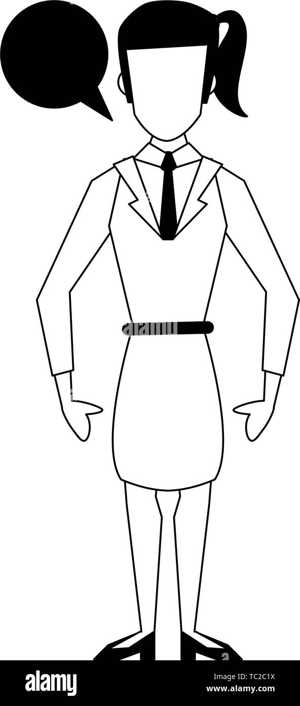business woman avatar cartoon character in black and white Stock Vector ...