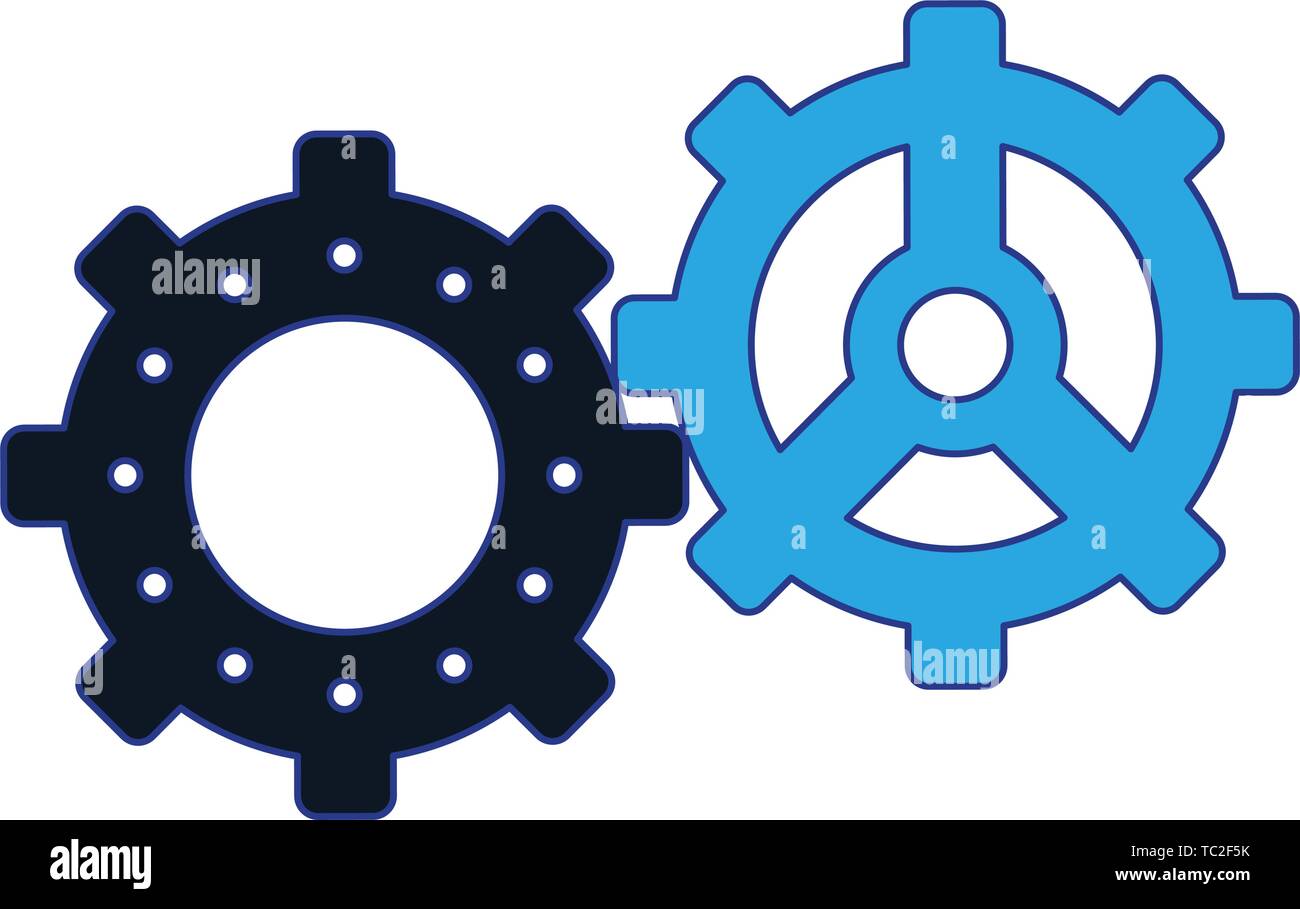 assembly gears icon cartoon isolated blue lines Stock Vector Image ...
