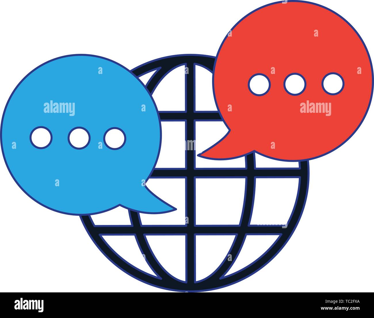 globe and speech bubble icon cartoon blue lines Stock Vector Image ...