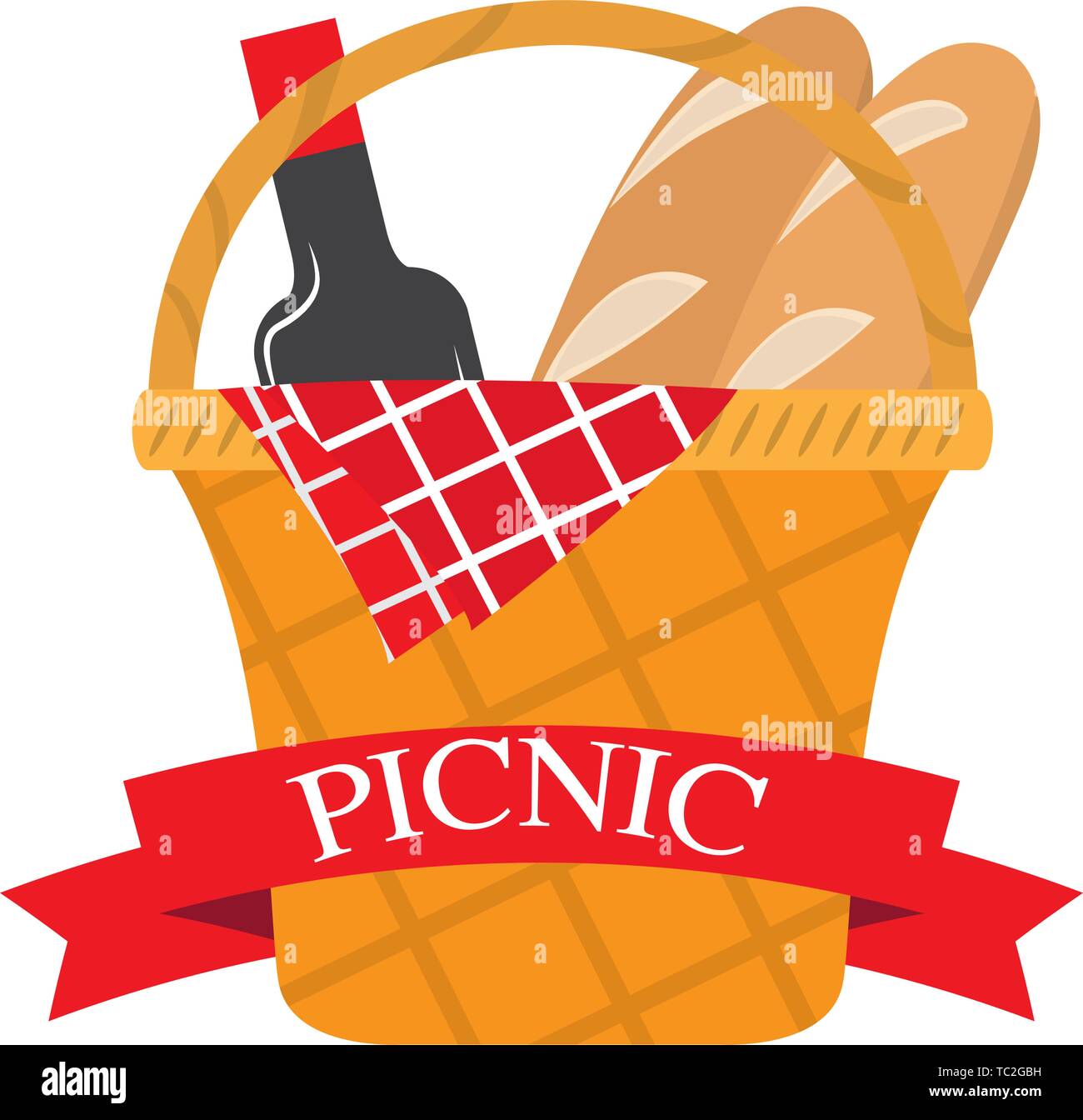 Picnic basket with bread and wine - Vector Stock Vector Image & Art - Alamy